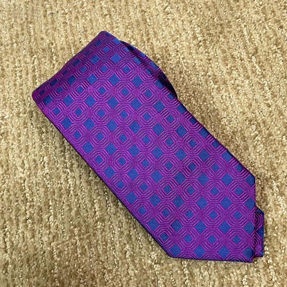 Charles Tyrwhitt Tie Mens 3x59 Blue Magenta Statement‎ Silk Geometri Bold